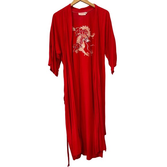 Vintage 70s Amigo Kimono Robe One Size Embroidered Dragon Lightweight Polyester - Picture 2 of 8